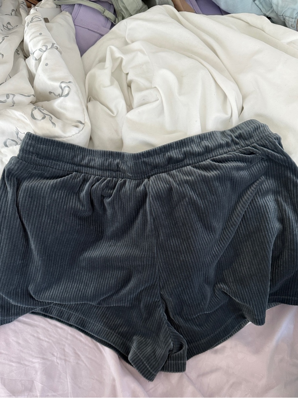 Soft Ribbed Drawstring Sleep Shorts - Charcoal - Picture 2 of 2